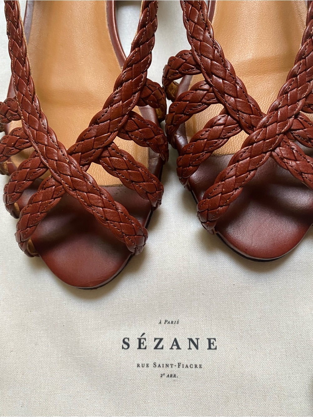 Sezane Natacha Low Sandals Woven Brown - Size 8